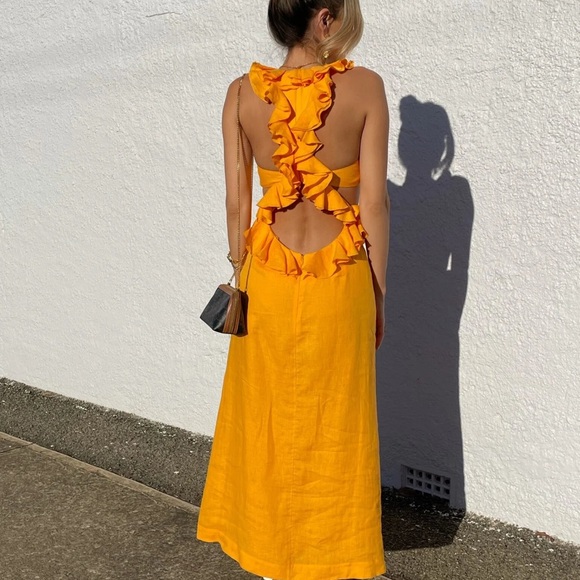 Elegant Yellow Sleeveless Dress - Picture 3 of 5
